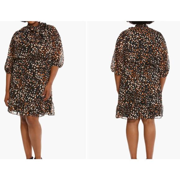 NWT London Times Dress Womens 16W Multi Tie Neck Chiffon Fit‎ & Flare Midi $130 - Picture 2 of 13